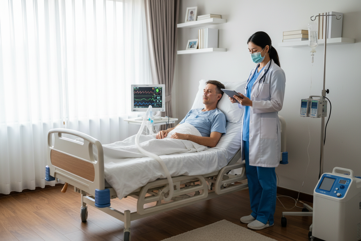 chronicall ill 28 year old  man with ventilator, ngt,  and the caregiver